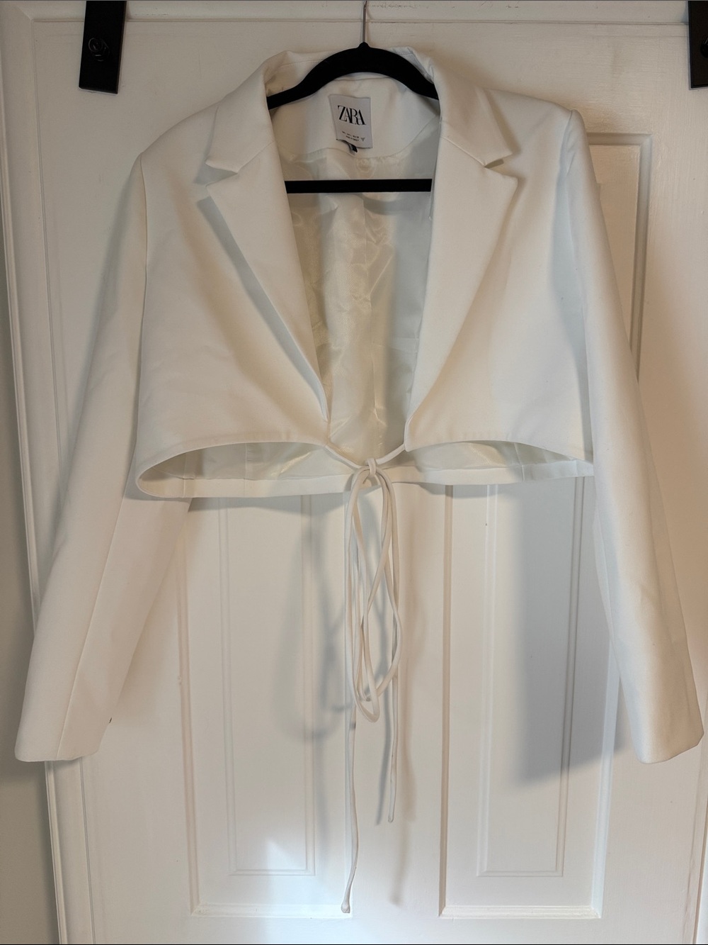 ZARA White Cropped Tie-Front Blazer